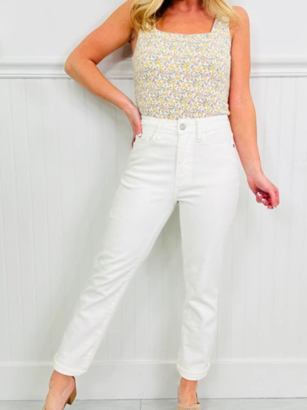 143 Judy Blue Perfect Match White Double Cuff Boyfriend Jeans